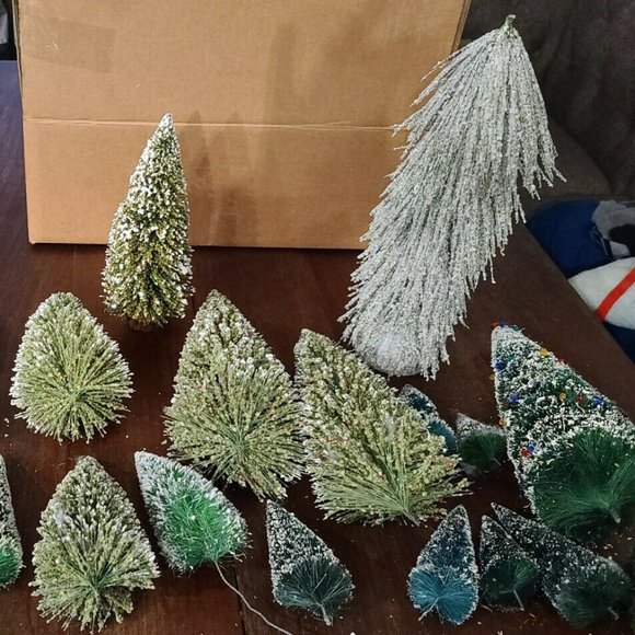Frosted Bottle Brush Christmas Trees Village Train Lot of 27 Plus 2” To 14” - Picture 4 of 16